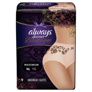 Always Discreet Boutique Underwear Maximum Protection Peach XL – 9ct/2pk Case/2