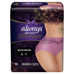 Always Discreet BTQ Underwear Max Prtcton PRPL LG – 10ct/2pk Case/2