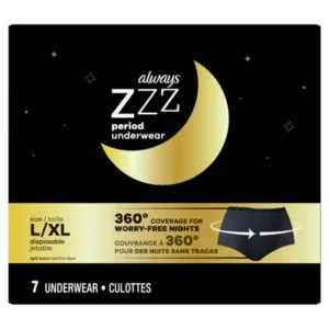 Always ZZZ Overnight Disposable Period Underwear for Women Size LG 360Â° Coverage – 7ct/2pk