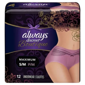 Always Discreet BTQ Undrwear Max Prtcton PRPL S/M – 12ct/2pk Case/2