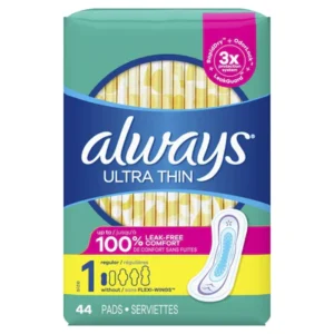 Always Ultra Thin Daytime Pads with Wings Size 1 Regular Unscented – 44ct/3pk