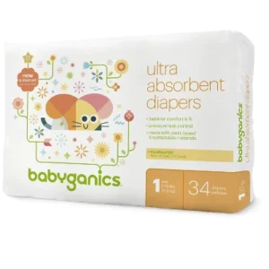 Babyganics Ultra Absorbent Diapers Size 1 Bag – 34ct /4pk